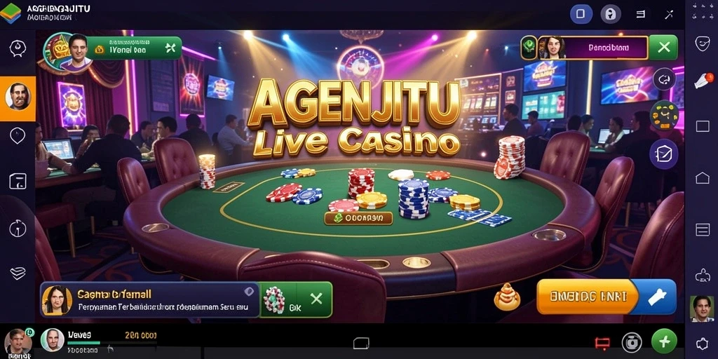 Screenshot gameplay AGENJITU menampilkan dealer langsung dan permainan yang mendebarkan.