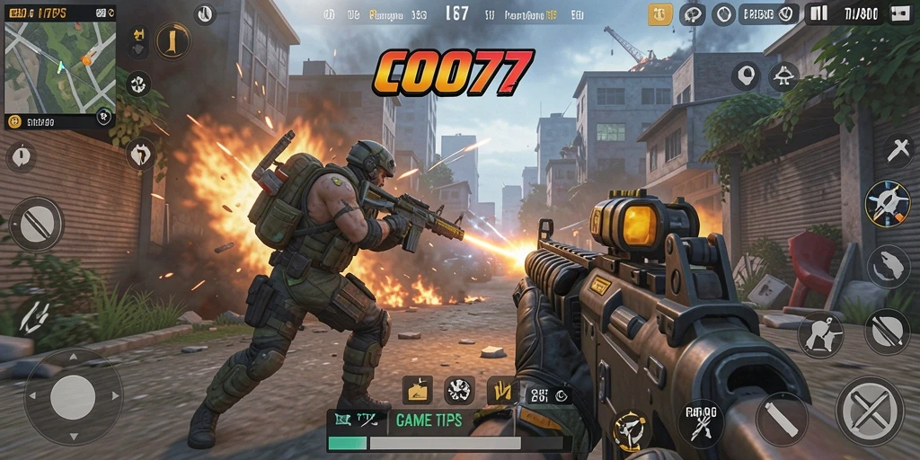 Gameplay seru dalam COO77 dengan aksi tembak-tembakan intens.