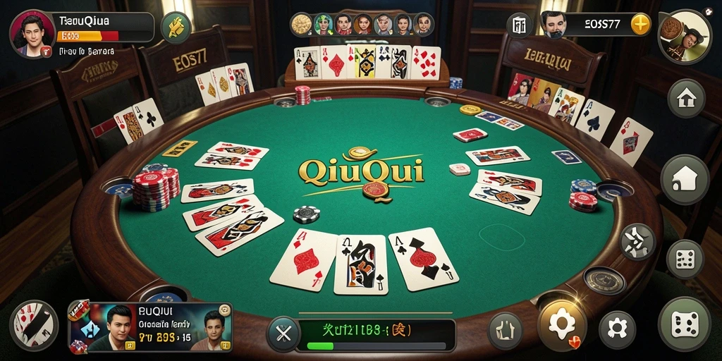 Tangkapan layar utama EOS77 menampilkan gameplay seru QiuQiu.