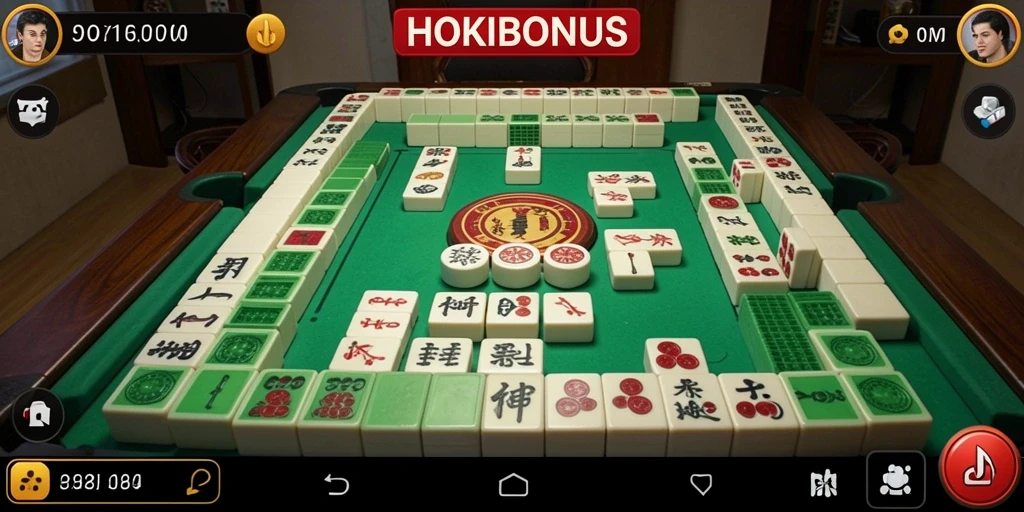 Tampilan gameplay HOKIBONUS dengan desain ubin Mahjong yang menawan.