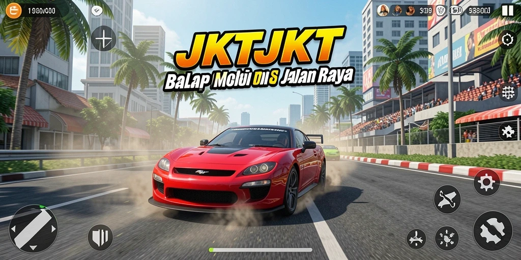 Screenshot JKTJKT menampilkan aksi balapan yang seru dan mendebarkan.
