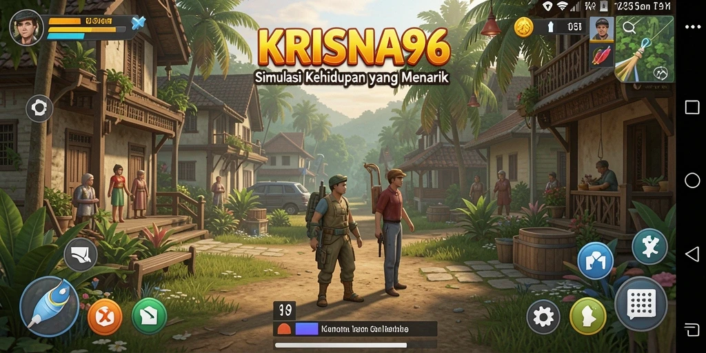 Screenshot gameplay KRISNA96 menampilkan interaksi karakter dalam simulasi kehidupan.