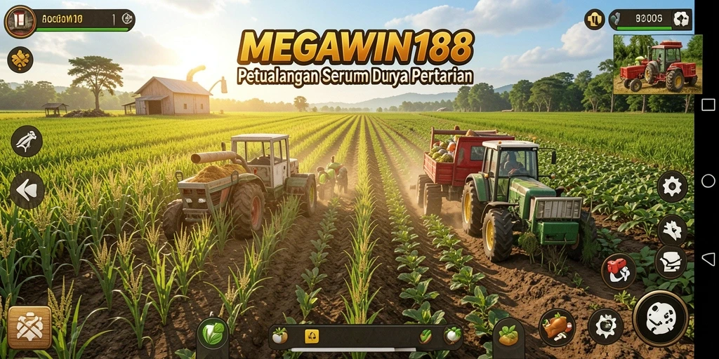 Screenshot gameplay MEGAWIN188 menampilkan ladang yang subur dan aktif.