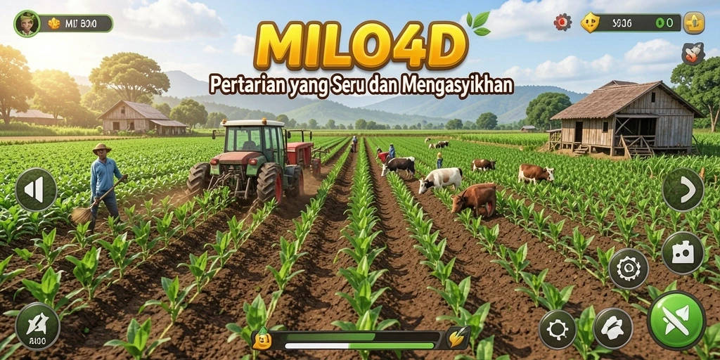 Screenshot gameplay <strong>MILO4D</strong> menampilkan aktivitas bertani yang seru dan interaktif.