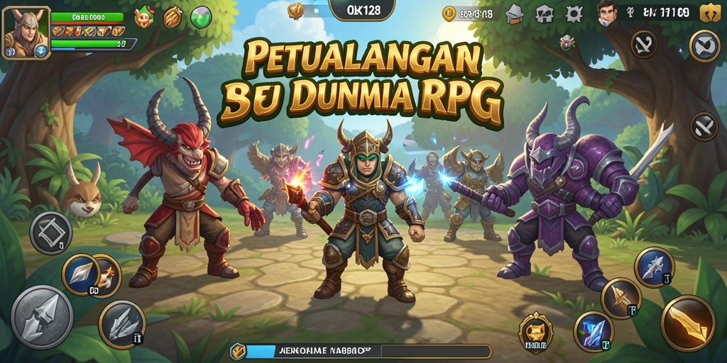 Screenshot gameplay OLX128 menampilkan aksi pertempuran epik dalam dunia RPG.