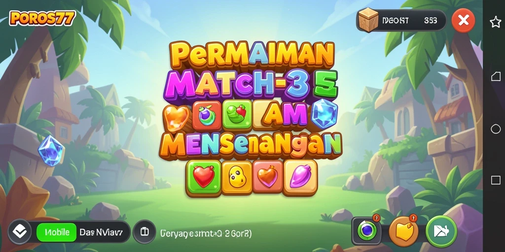 Screenshot utama POROS77 menunjukkan gameplay Match-3 yang menantang dan seru.