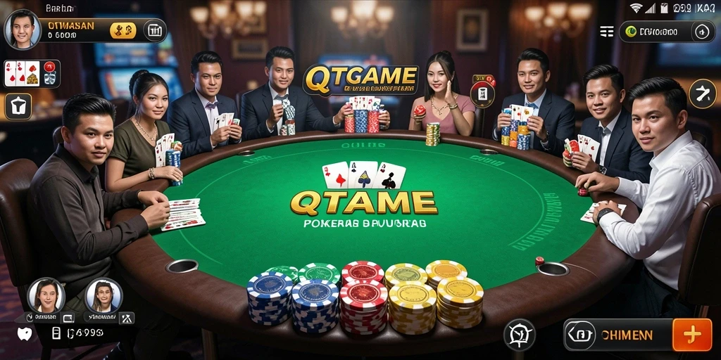 Tampilan QTGAME yang menarik dengan gameplay Poker yang mendebarkan.