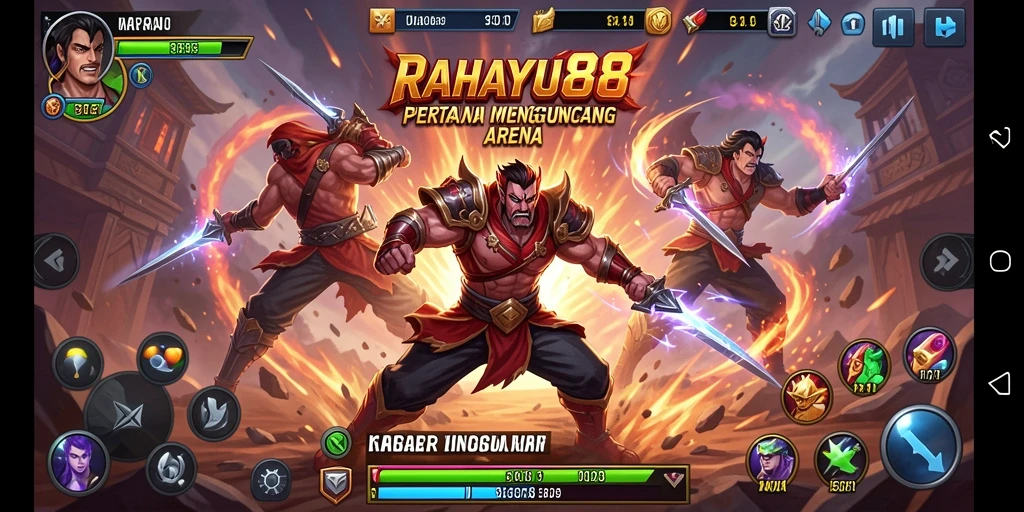 Screenshot menunjukkan pertarungan seru antara karakter dalam RAHAYU88.