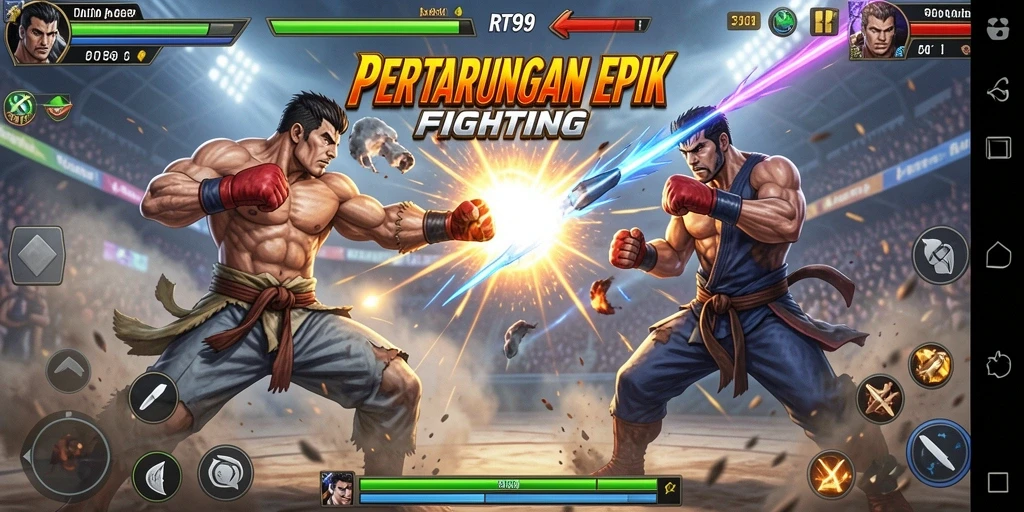 Gameplay Fighting yang mendebarkan dan penuh aksi.